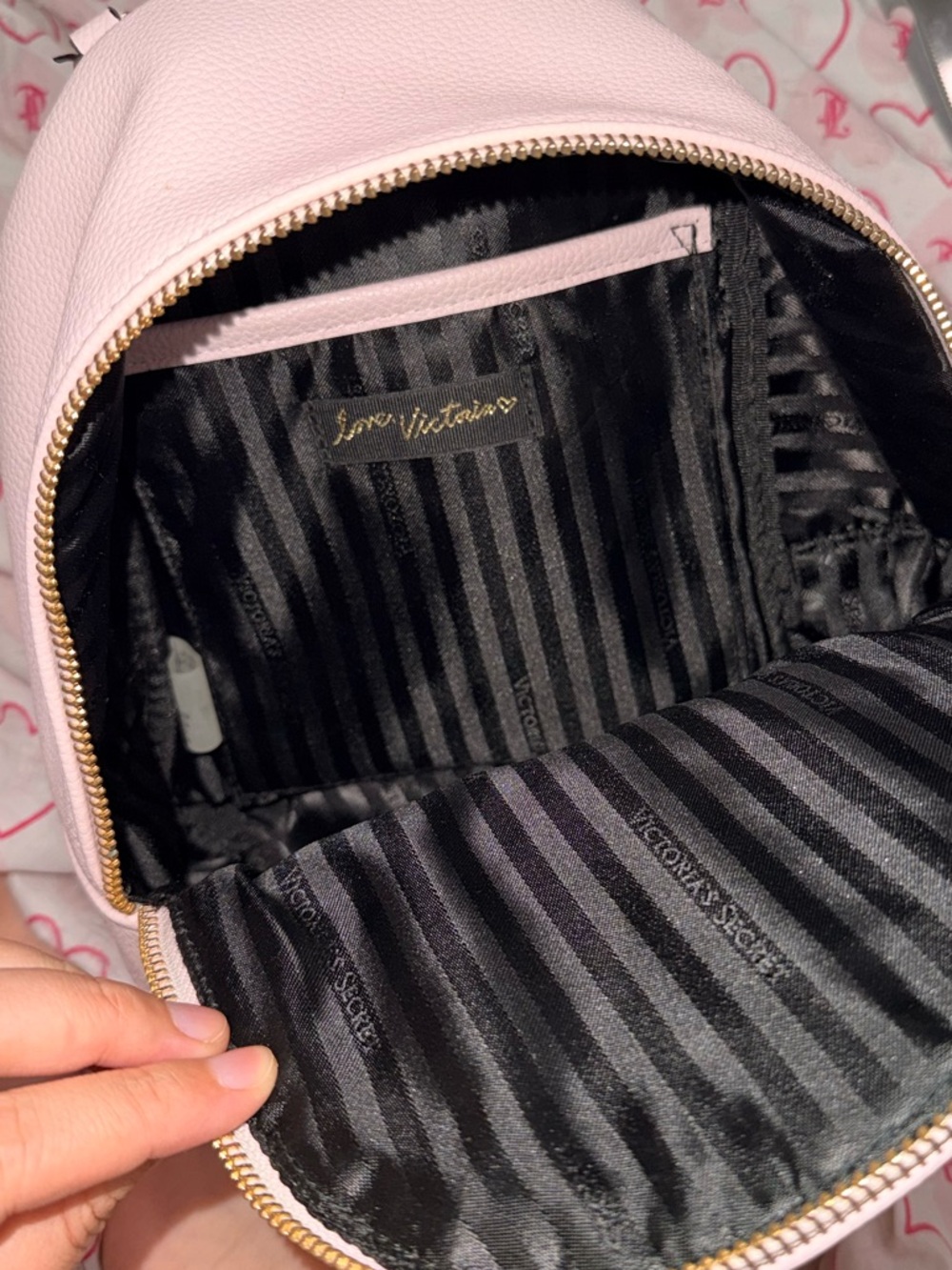 Victoria's Secret Pale Pink Quilted Mini Backpack with Gold Chain - Picture 3 of 3